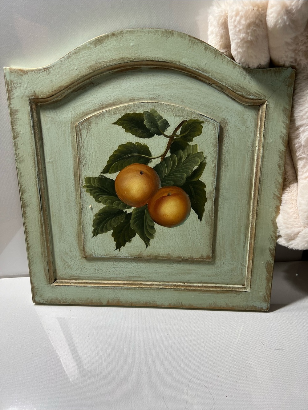 VTG Hand-Painted Fruit Wall Plaque in Mint Green